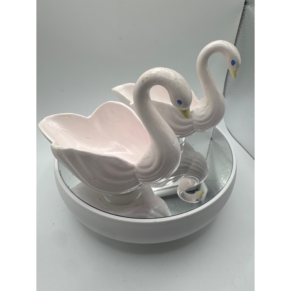 Vintage Style Pink and White Ceramic Swan Planter Trinket Dish Set of 2